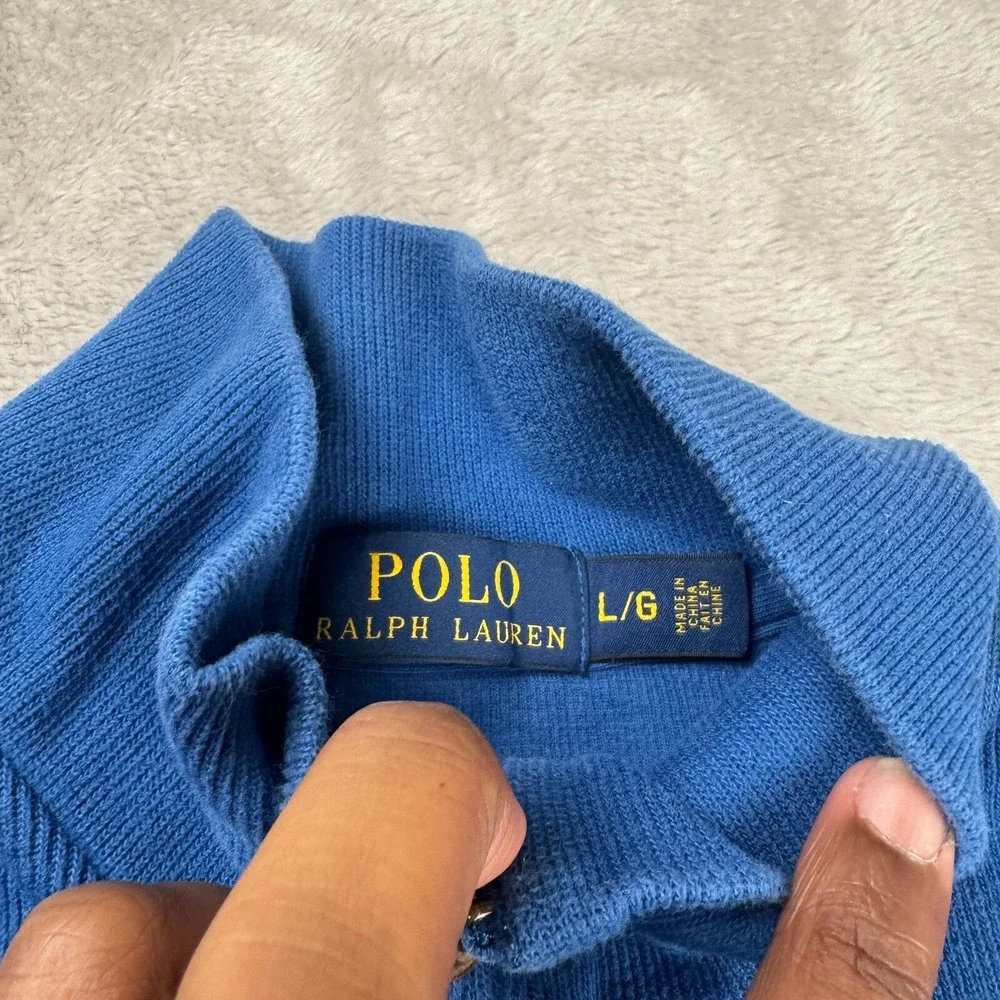 Polo Ralph Lauren Quarter Zip Pull Over Jacket‎ Mens L Blue Preowned